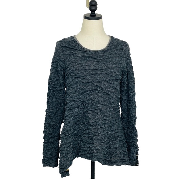 Pete Collection Long-sleeve Top Scrunchy Look Gray with Tan Lining Size Large - Picture 1 of 11